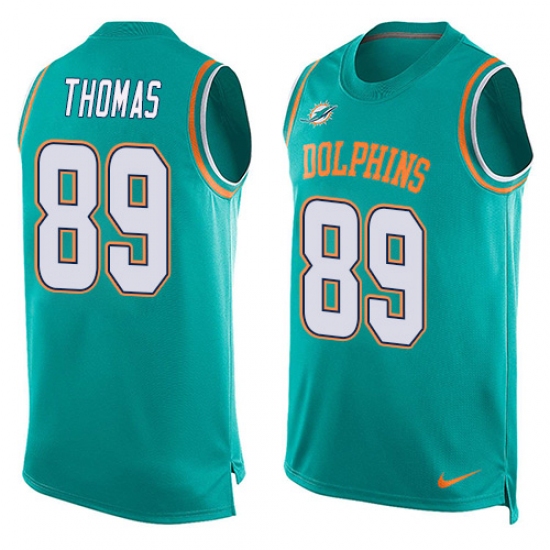 Men's Nike Miami Dolphins 89 Julius Thomas Limited Aqua Green Player Name & Number Tank Top NFL Jersey