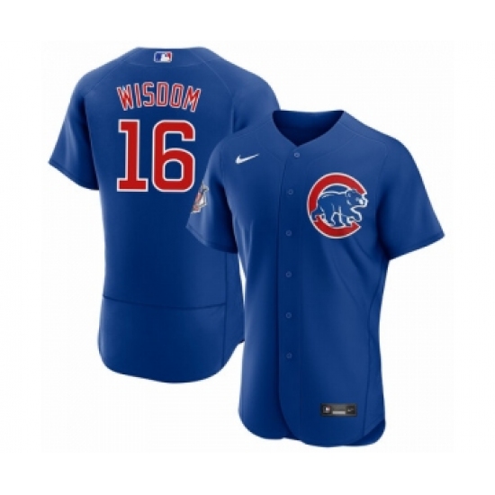 Men's Chicago Cubs 16 Patrick Wisdom Blue Flex Base Stitched Jersey