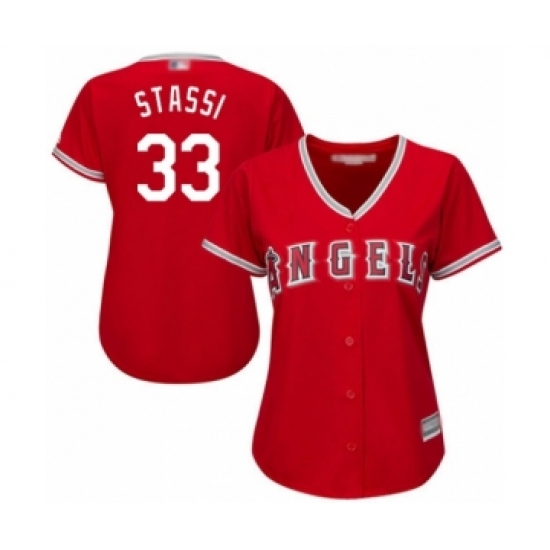 Women's Los Angeles Angels of Anaheim 33 Max Stassi Authentic Red Alternate Cool Base Baseball Player Jersey