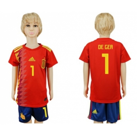 Spain 1 De Gea Red Home Kid Soccer Country Jersey