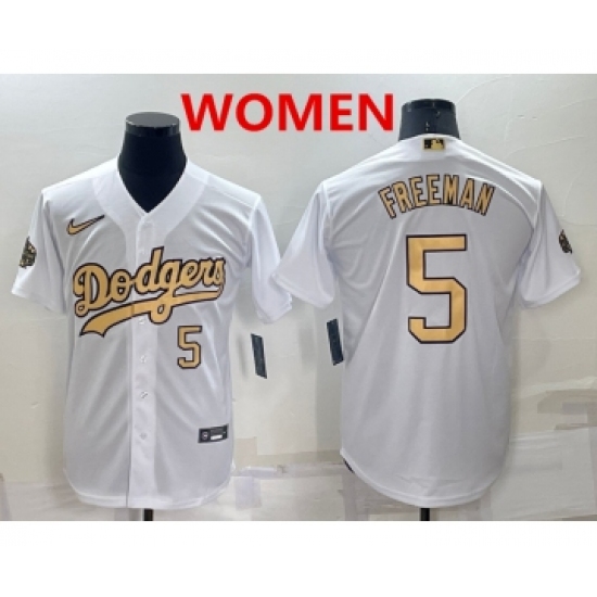 Women's Los Angeles Dodgers 5 Freddie Freeman Number White 2022 All Star Stitched Cool Base Nike Jersey
