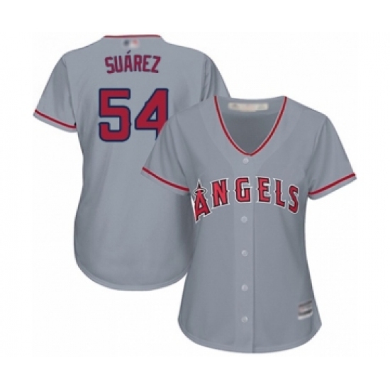 Women's Los Angeles Angels of Anaheim 54 Jose Suarez Authentic Grey Road Cool Base Baseball Player Jersey