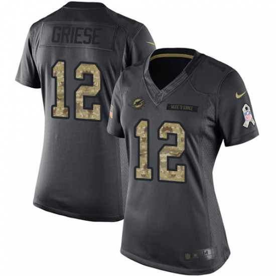 Women's Nike Miami Dolphins 12 Bob Griese Limited Black 2016 Salute to Service NFL Jersey