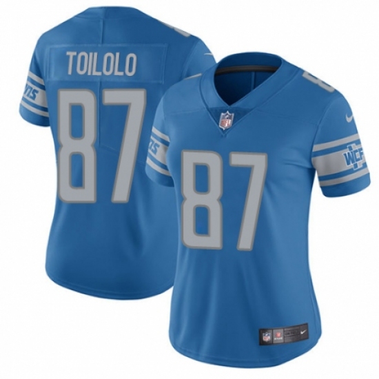Women's Nike Detroit Lions 87 Levine Toilolo Blue Team Color Vapor Untouchable Elite Player NFL Jersey