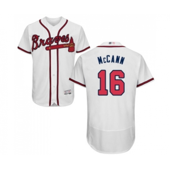 Men's Atlanta Braves 16 Brian McCann White Home Flex Base Authentic Collection Baseball Jersey