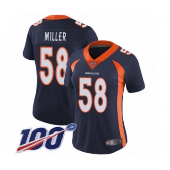 Women's Nike Denver Broncos 58 Von Miller Navy Blue Alternate Vapor Untouchable Limited Player 100th Season NFL Jersey