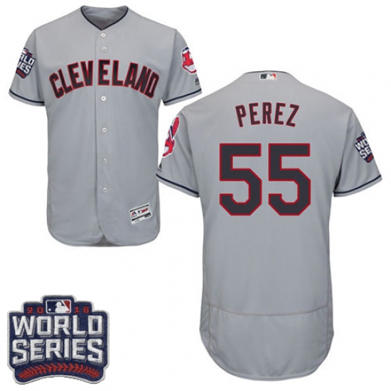 Men's Majestic Cleveland Indians 55 Roberto Perez Grey 2016 World Series Bound Flexbase Authentic Collection MLB Jersey