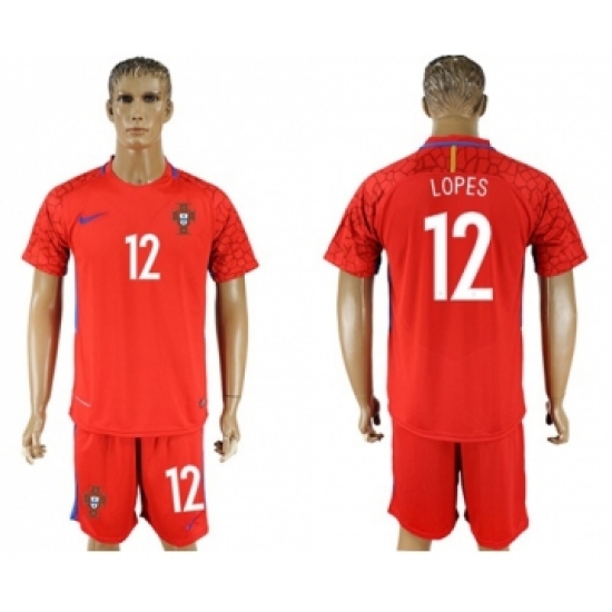 Portugal 12 Lopes Red Goalkeeper Soccer Country Jersey