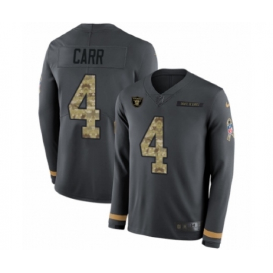 Men's Nike Oakland Raiders 4 Derek Carr Limited Black Salute to Service Therma Long Sleeve NFL Jersey