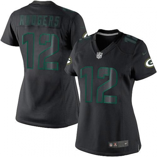 Women's Nike Green Bay Packers 12 Aaron Rodgers Limited Black Impact NFL Jersey