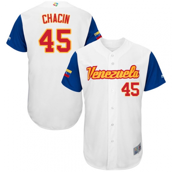 Men's Venezuela Baseball Majestic 45 Jhoulys Chacin White 2017 World Baseball Classic Authentic Team Jersey