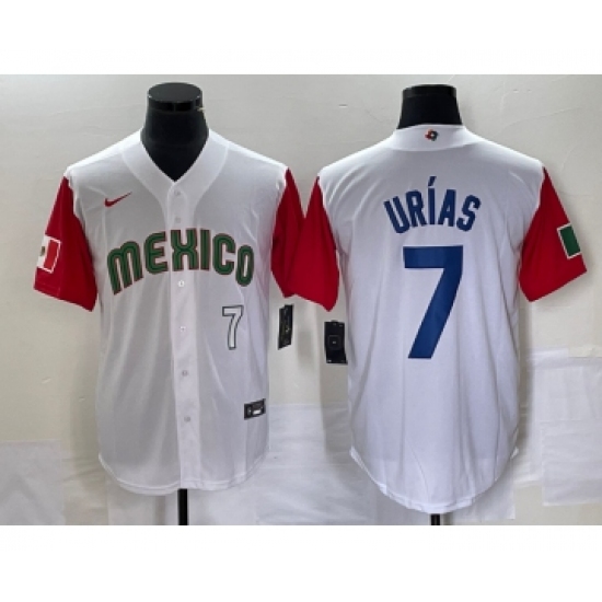 Men's Mexico Baseball 7 Julio Urias Number 2023 White Red World Classic Stitched Jersey4
