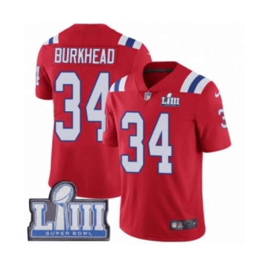 Men's Nike New England Patriots 34 Rex Burkhead Red Alternate Vapor Untouchable Limited Player Super Bowl LIII Bound NFL Jersey