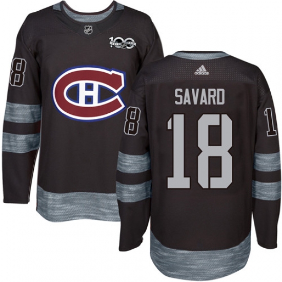 Men's Adidas Montreal Canadiens 18 Serge Savard Premier Black 1917-2017 100th Anniversary NHL Jersey