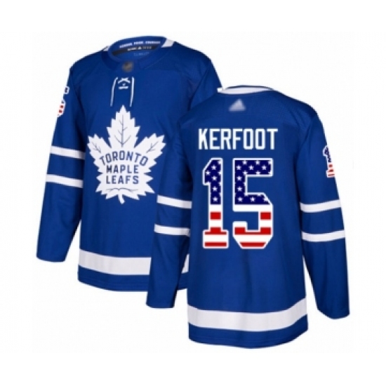 Men's Toronto Maple Leafs 15 Alexander Kerfoot Authentic Royal Blue USA Flag Fashion Hockey Jersey