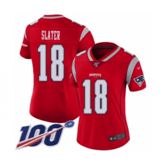 Women's New England Patriots 18 Matthew Slater Limited Red Inverted Legend 100th Season Football Jersey