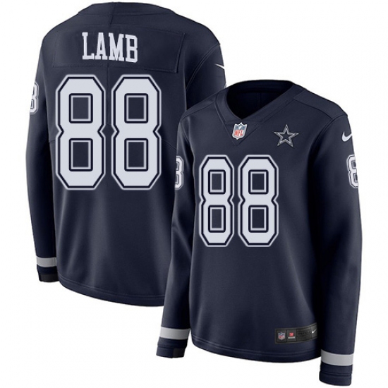 Women's Dallas Cowboys 88 CeeDee Lamb Navy Blue Team Color Stitched Limited Therma Long Sleeve Jersey