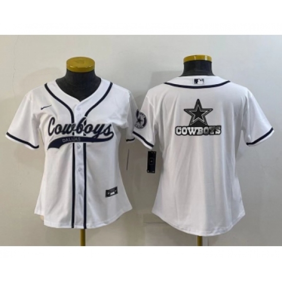 Women's Dallas Cowboys White Team Big Logo With Patch Cool Base Stitched Baseball Jersey