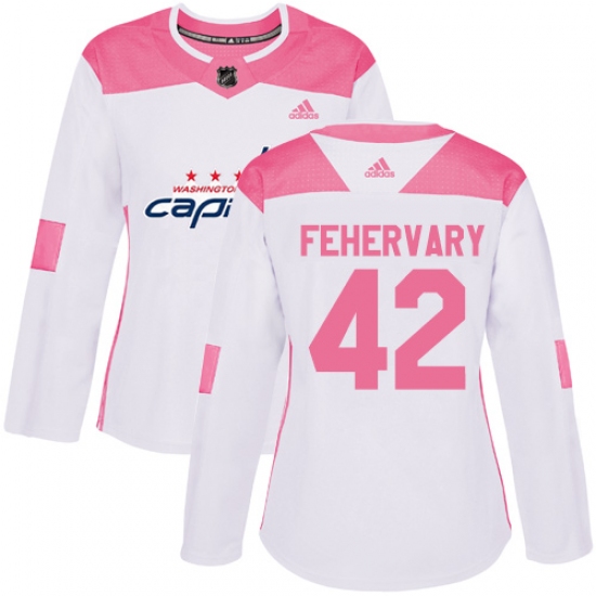 Women's Adidas Washington Capitals 42 Martin Fehervary Authentic White Pink Fashion NHL Jersey