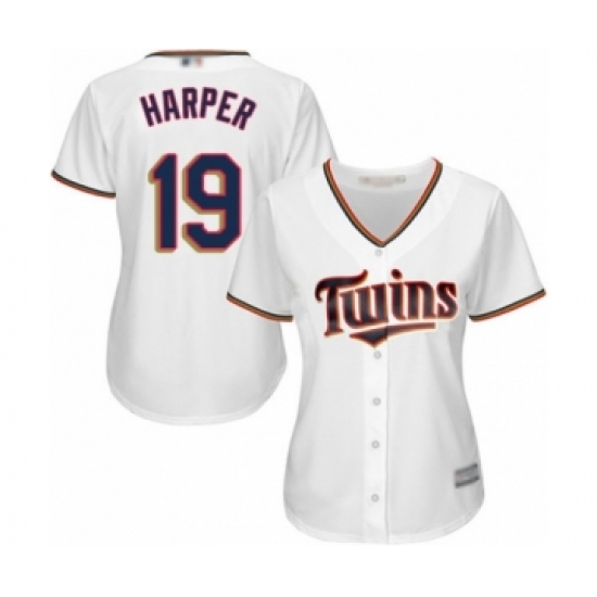 Women's Minnesota Twins 19 Ryne Harper Authentic White Home Cool Base Baseball Player Jersey