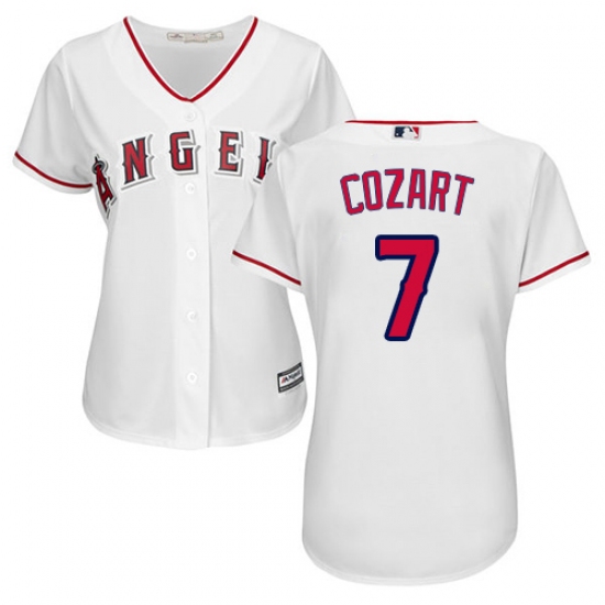 Women's Majestic Los Angeles Angels of Anaheim 7 Zack Cozart Replica White Home Cool Base MLB Jersey