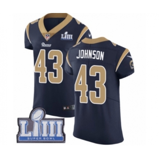 Men's Nike Los Angeles Rams 43 John Johnson Navy Blue Team Color Vapor Untouchable Elite Player Super Bowl LIII Bound NFL Jersey