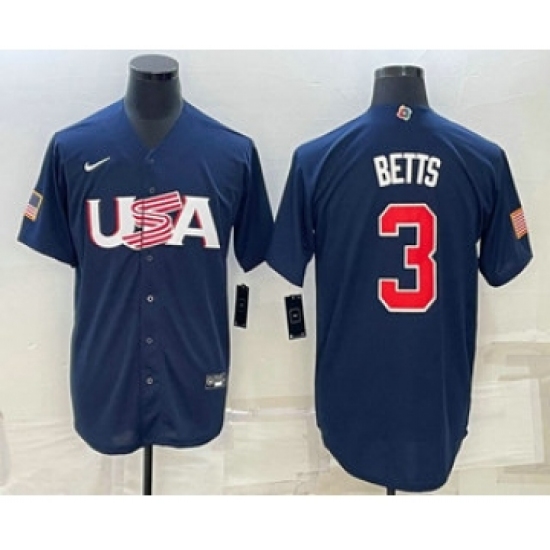 Men's USA Baseball 3 Mookie Betts 2023 Navy World Baseball Classic Stitched Jerseys