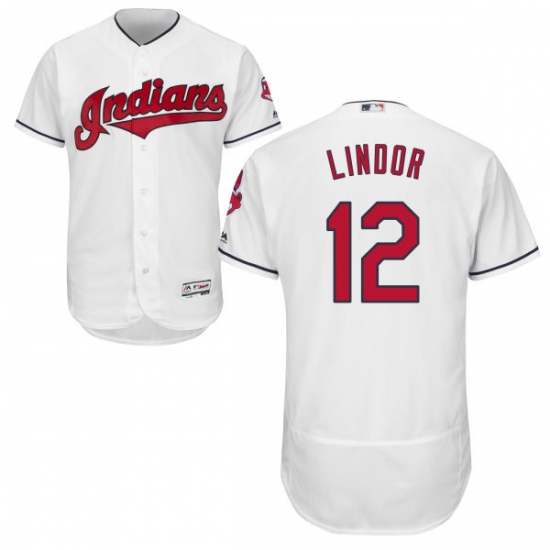 Men's Majestic Cleveland Indians 12 Francisco Lindor White Home Flex Base Authentic Collection MLB Jersey
