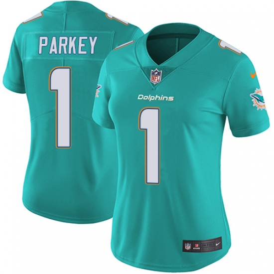 Women's Nike Miami Dolphins 1 Cody Parkey Aqua Green Team Color Vapor Untouchable Limited Player NFL Jersey