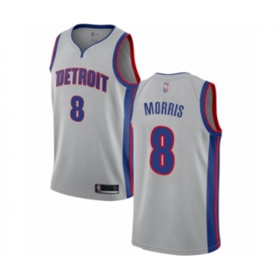 Men's Detroit Pistons 8 Markieff Morris Authentic Silver Basketball Jersey Statement Edition