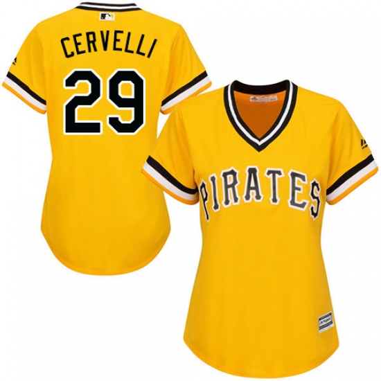 Women's Majestic Pittsburgh Pirates 29 Francisco Cervelli Replica Gold Alternate Cool Base MLB Jersey