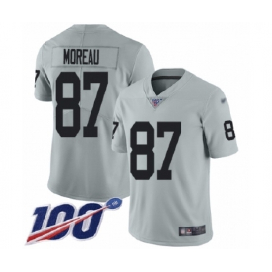 Youth Oakland Raiders 87 Foster Moreau Limited Silver Inverted Legend 100th Season Football Jersey