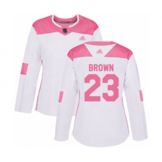 Women's Minnesota Wild 23 J.T. Brown Authentic White Pink Fashion Hockey Jersey