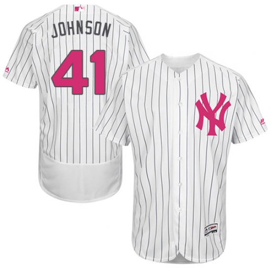 Men's Majestic New York Yankees 41 Randy Johnson Authentic White 2016 Mother's Day Fashion Flex Base MLB Jersey