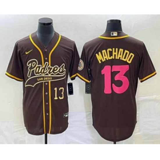 Men's San Diego Padres 13 Manny Machado Number Brown NEW 2023 City Connect Cool Base Stitched Jersey