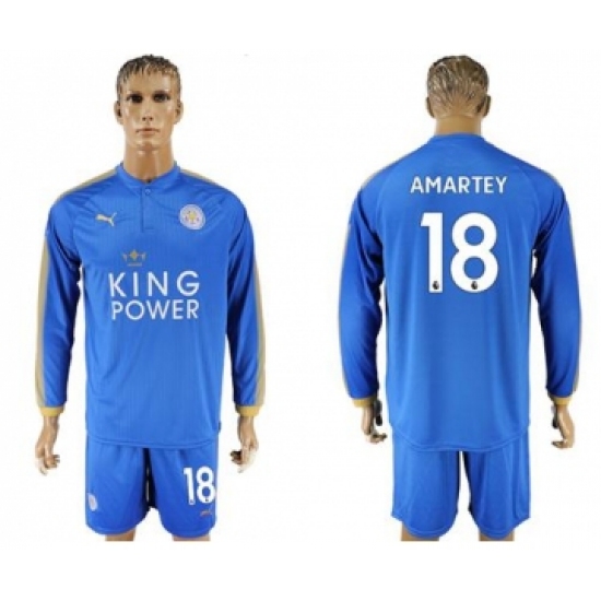 Leicester City 18 Amartey Home Long Sleeves Soccer Club Jersey