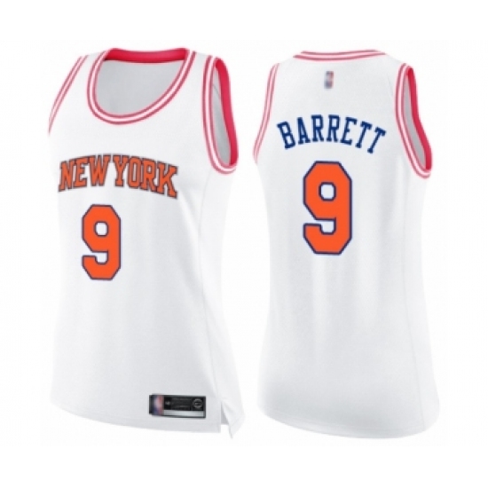 Women's New York Knicks 9 RJ Barrett Swingman White Pink Fashion Basketball Jersey