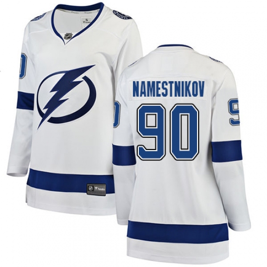 Women's Tampa Bay Lightning 90 Vladislav Namestnikov Fanatics Branded White Away Breakaway NHL Jersey