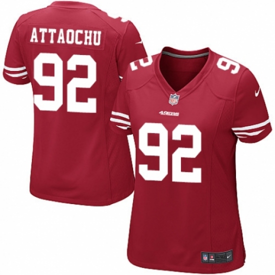 Women's Nike San Francisco 49ers 92 Jeremiah Attaochu Game Red Team Color NFL Jersey