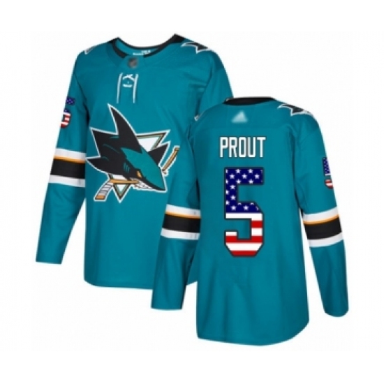 Men's San Jose Sharks 5 Dalton Prout Authentic Teal Green USA Flag Fashion Hockey Jersey