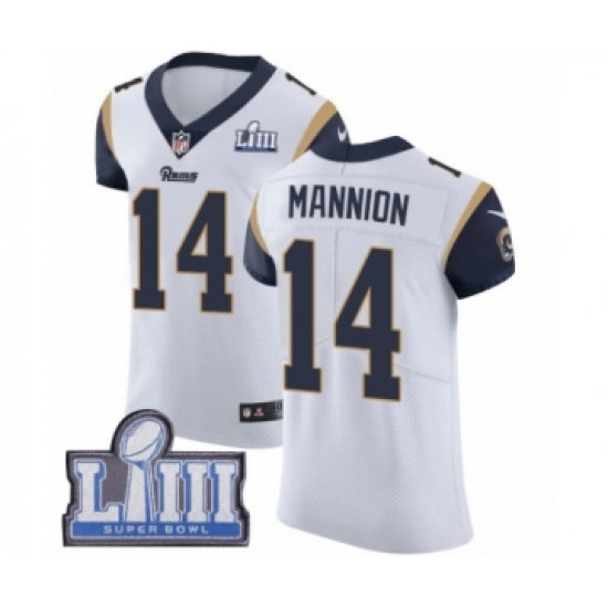 Men's Nike Los Angeles Rams 14 Sean Mannion White Vapor Untouchable Elite Player Super Bowl LIII Bound NFL Jersey