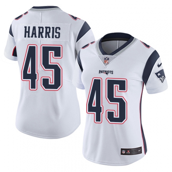 Women's Nike New England Patriots 45 David Harris White Vapor Untouchable Limited Player NFL Jersey