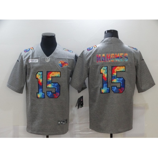 Men's Kansas City Chiefs 15 Patrick Mahomes Gray Rainbow Version Nike Limited Jersey