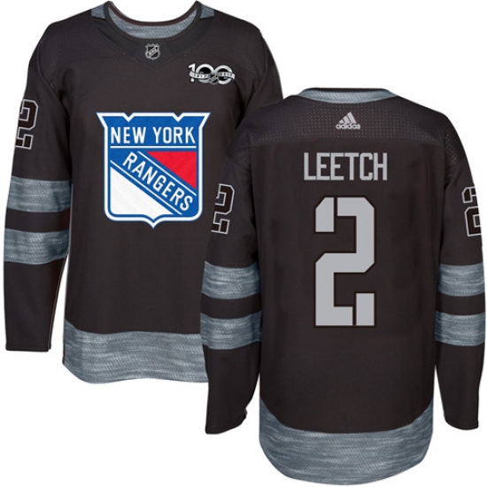 Men's Adidas New York Rangers 2 Brian Leetch Authentic Black 1917-2017 100th Anniversary NHL Jersey