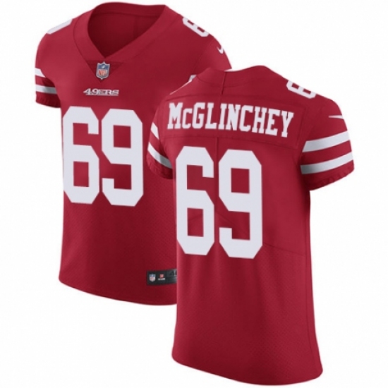 Men's Nike San Francisco 49ers 69 Mike McGlinchey Red Team Color Vapor Untouchable Elite Player NFL Jersey