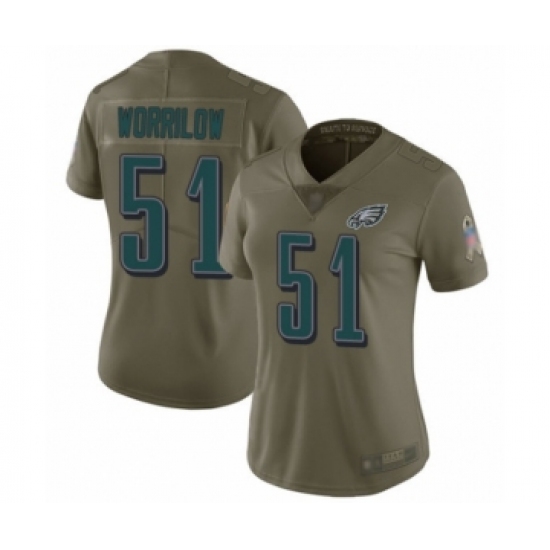 Women's Philadelphia Eagles 51 Paul Worrilow Limited Olive 2017 Salute to Service Football Jersey