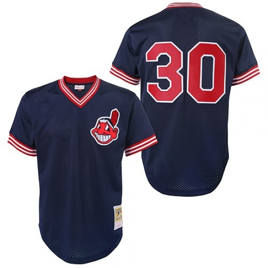 Men's Mitchell and Ness Cleveland Indians 30 Joe Carter Authentic Blue Throwback MLB Jersey