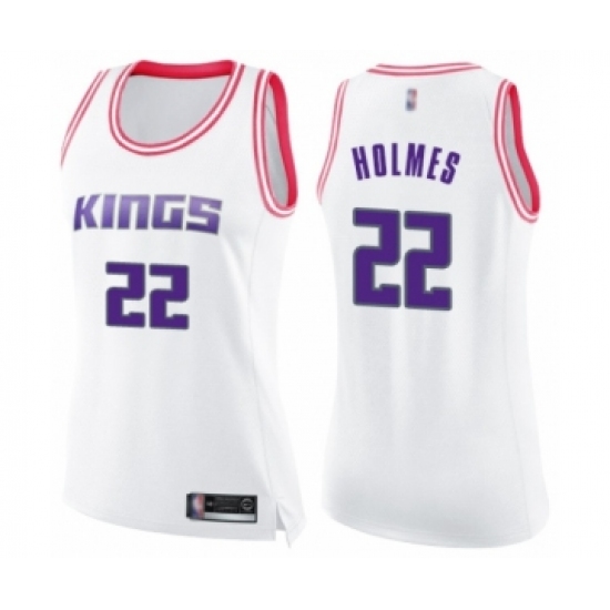 Women's Sacramento Kings 22 Richaun Holmes Swingman White Pink Fashion Basketball Jersey