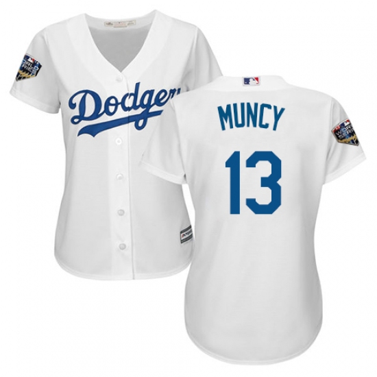 Women's Majestic Los Angeles Dodgers 13 Max Muncy Authentic White Home Cool Base 2018 World Series MLB Jersey - Click Image to Close