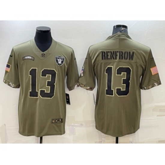 Men's Las Vegas Raiders 13 Hunter Renfrow 2022 Olive Salute To Service Limited Stitched Jersey